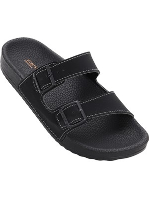 Ceyo Kadın Bahama -10 Kemerli Siyah Terlik Mikrofiber Malzeme ile Rahat Kullanım