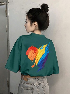 Trendseninle Kadın Boya Lekesi Baskılı Oversize T-Shirt