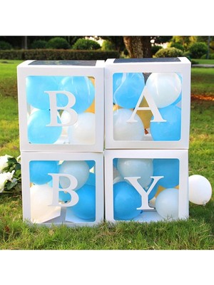 Rönesans Parti Beyaz Şeffaf Balon Kutusu Baby Yazılı 25X25 cm