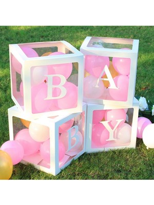 Rönesans Parti Beyaz Şeffaf Balon Kutusu Baby Yazılı 25X25 cm