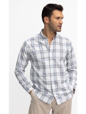 Tudors Klasik Fit Uzun Kol Ketenli Ekose Erkek Gömlek