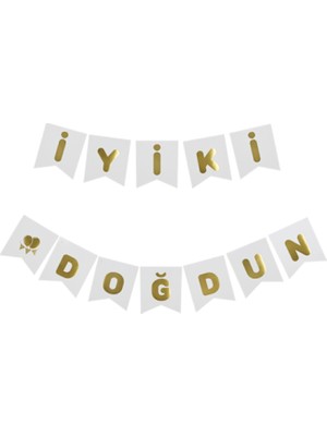 Kidspartim Beyaz Üzeri Gold Iyi Ki Doğdun Banner