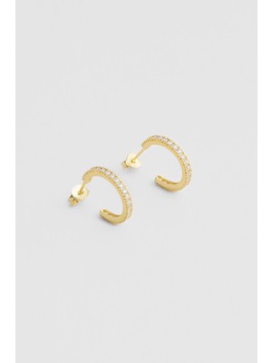 So CHIC Beyaz Taşlı 18 Ayar Sarı Altın Kaplama Gümüş Halka Küpe