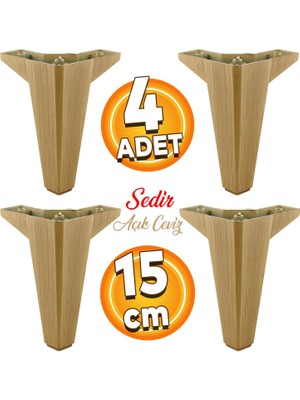 Badem10 Sedir Lüks Mobilya Kanepe Sehpa Tv Ünitesi Koltuk Ayağı 15 cm Desenli Açık Ceviz Baza Ayakları (4 Adet)