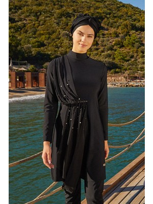 Adasea Arıcı Store Adesa 4248 Şifon Parçalı Likralı Siyah Model Tesettür Mayo