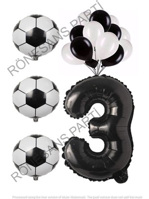 Rönesans Parti Siyah Beyaz Futbol Topu Folyo ve Latex Balon Rakam Seti Yaş 3