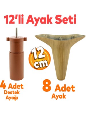 Badem10 Aspen 12'li Set Mobilya Kanepe Koltuk Tv Ünitesi Ayağı Ayakları Destek 12 Cm Kahve Robot Süpürge