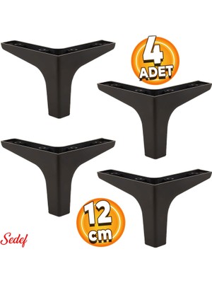 Badem10 Sedef Lüks Mobilya Kanepe Sehpa Tv Ünitesi Koltuk Ayağı 12 cm Siyah Baza Ayakları 4 Adet
