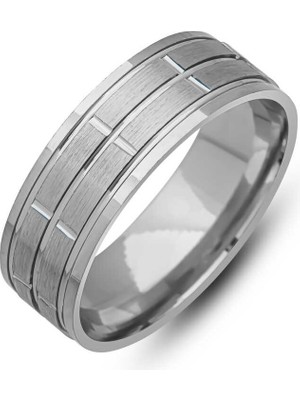 Gumush Gümüş Çizgi Desenli Rodyum Alyans