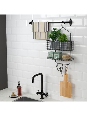 IKEA 2 Katlı Banyo Duş Sepeti Meridyen Dukkan Siyah Renk 31 x 56 Cm Metal Duş Rafı