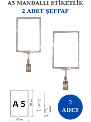 Manken İstanbul 2 Adet Şeffaf A5 Mandallı Raf Etiketi Sepet Etiketi Çerçeveli Etiketlik Eşek-Askılık Etiketi