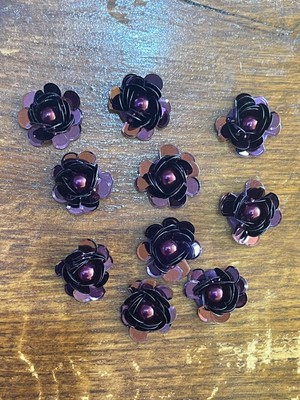 Gönülden Tasarım Mor Çiçek Payetli 2 cm Çap 10 Aplike Arma Dikiş Hobi Aksesuarı