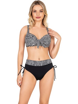 Endeep Kadın Büyük Beden Destekli Zebra Desenli Bikini Takımı