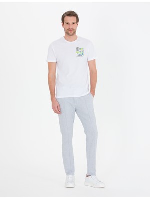 Pierre Cardin Erkek Beyaz Slim Fit Baskılı Bisiklet Yaka Tişört 50263926-VR013