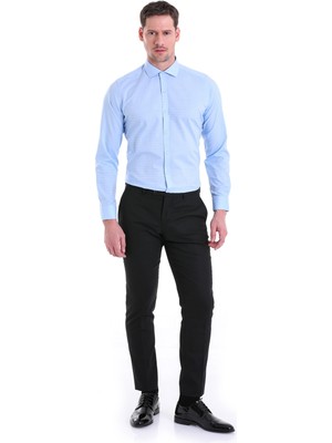 Hatemoğlu Mavi D.1 Desenli Slim Fit 100% Pamuk Açık Italyan Yaka Uzun Kollu Gömlek