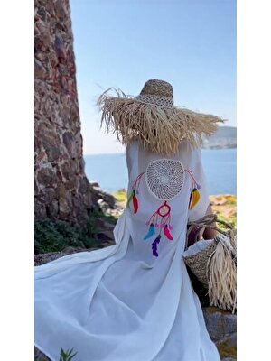 Bohem Stil Özel Tasarım Ham Keten Düş Kapanı El Işlemeli Boho Kimono Kaftan