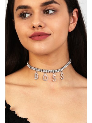 Furtek Aksesuar Kadın Boss Model Zirkon Taşlı Gümüş Pırlanta Abiye Düğün Nişan Gelin Söz Kına Tasma Gerdanlık Choker