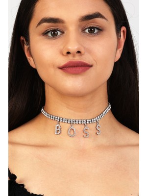 Furtek Aksesuar Kadın Boss Model Zirkon Taşlı Gümüş Pırlanta Abiye Düğün Nişan Gelin Söz Kına Tasma Gerdanlık Choker