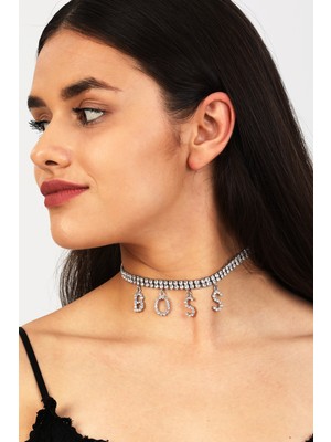 Furtek Aksesuar Kadın Boss Model Zirkon Taşlı Gümüş Pırlanta Abiye Düğün Nişan Gelin Söz Kına Tasma Gerdanlık Choker