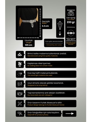 Furtek Aksesuar Kadın Tasarım Tokalı Model Gümüş Kristal Zirkon Taşlı Abiye Elbise Pantolon Etek Düğün Parti Kemeri