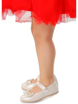 Kiko Kids Cırtlı Fiyonklu Kız Çocuk Babet Ayakkabı Ege 201 Cilt Sedef