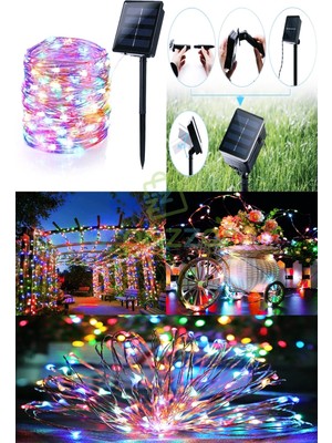 Epazzar Multicolor 200 LED 20 Mt. 8 Fonksiyon Solar Panelli Peri Tel Kablo Iç ve Dış Mekan Bahçe Kamp Veranda Aydınlatması