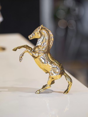 Bakır Concept Pirinç Döküm Şahlanan At Figürü Gold Renk