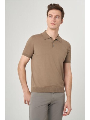 Bisse Erkek Kısa Kol Polo Yaka Düğmeli Basic Yazlık Triko T-Shirt VİZON TR23Y23106_D08