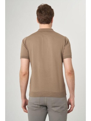 Bisse Erkek Kısa Kol Polo Yaka Düğmeli Basic Yazlık Triko T-Shirt VİZON TR23Y23106_D08