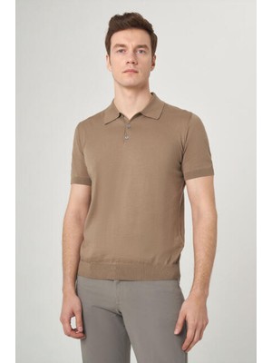 Bisse Erkek Kısa Kol Polo Yaka Düğmeli Basic Yazlık Triko T-Shirt VİZON TR23Y23106_D08