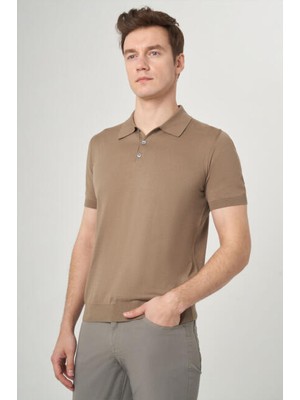 Bisse Erkek Kısa Kol Polo Yaka Düğmeli Basic Yazlık Triko T-Shirt VİZON TR23Y23106_D08