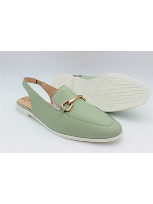 Ayakkabım Official Hakiki Deri Kadın Sandalet Yeşil  Günlük Sandalet