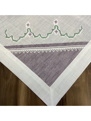 Oya Home Mor Patch Dantel&kaneviçe Aplikeli Kare Örtü  - 100 x 100 cm