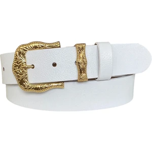 Goderi  Hakiki Deri, Gold Tokalı Beyaz Kadın Kot Kemeri 4 cm