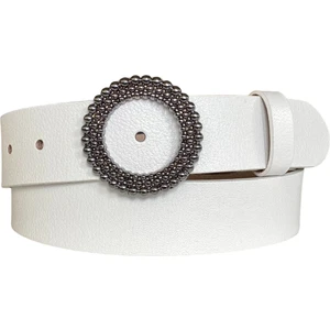 Goderi  Hakiki Deri, Beyaz Nikel Tokalı Beyaz Kadın Kot, Spor Kemer 4 cm