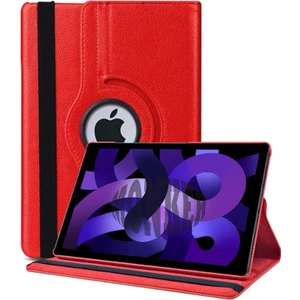 iPad Air 5 10.9 Inç 2022 Uyumlu Kırmızı Tablet Kılıfı Dönebilen Standlı Dönerli Suni Deri
