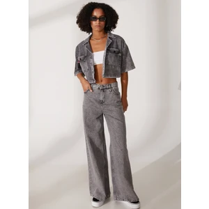 Yüksek Bel Geniş Paça Rahat Kadın Denim Pantolon L32A003035