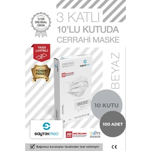 Meltblown Filtreli 3 Katlı Yassı Ipli 10'lu Pakette Beyaz Maske (100 Adet/10 Kutu)