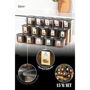 15li Renkli Etiketli Foly Kare Erzak Saklama Kabı 5x(0,55 lt + 1,2 lt + 1,75 lt) Antrasit
