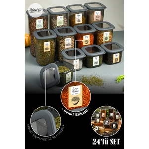 Renkli Etiketli Foly Kare Erzak Saklama Kabı 8x(0,55 lt + 1,2 lt + 1,75 lt) Antrasit