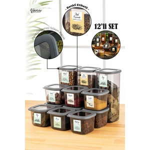 12li Renkli Etiketli Foly Kare Erzak Saklama Kabı 9x(0,55 lt) 3x(1,75 lt) Antrasit