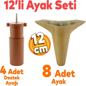 Aspen 12'li Set Mobilya Kanepe Koltuk Tv Ünitesi Ayağı Ayakları Destek 12 Cm Kahve Robot Süpürge
