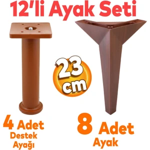 Kale Mobilya Ayağı 12'li Set Robot Süpürge Için Koltuk Kanepe Sehpa Destek 23 Cm Kahverengi Ayakları