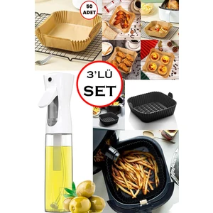 3'lü Set Kare Airfryer Hava Fritözü  + Sprey Yağdanlık