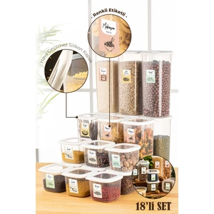 18li Renkli Etiketli Foly Kare Erzak Saklama Kabı 9x(0,55 lt + 1,75 lt) Beyaz