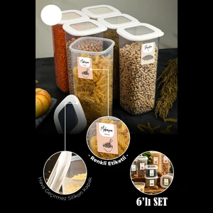 Renkli Etiketli Kare Erzak Saklama Kabı 1,75 lt Beyaz 6'lı