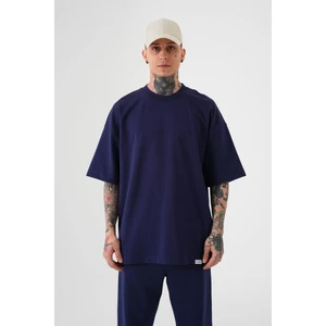 Oversıze Basıc Pamuklu T-Shırt Lacivert