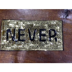 Gönülden Tasarım 23X12 cm Pul Payetli Altın Sarısı Never Yazılı Aplike Arma Yama Dikiş Aksesuarı
