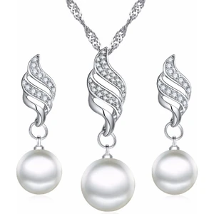 Gümüş,altın Kaplama Zirkon Taş Işlemeli, Inci Takı Seti