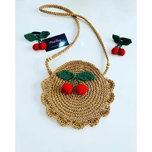 Pink Bag Handmade Hasır Örgü Kirazlı Çocuk Çanta